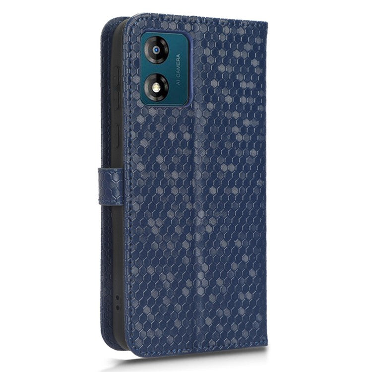 PU Leather Cover for Motorola Moto E13 4G Stand Cover Dot Pattern Imprinted Wallet Phone Case - Dark Blue
