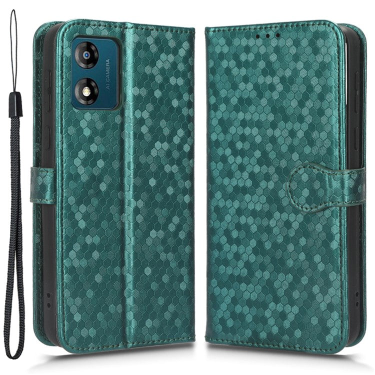 PU Leather Cover for Motorola Moto E13 4G Stand Cover Dot Pattern Imprinted Wallet Phone Case - Green