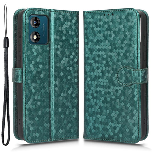 PU Leather Cover for Motorola Moto E13 4G Stand Cover Dot Pattern Imprinted Wallet Phone Case - Green