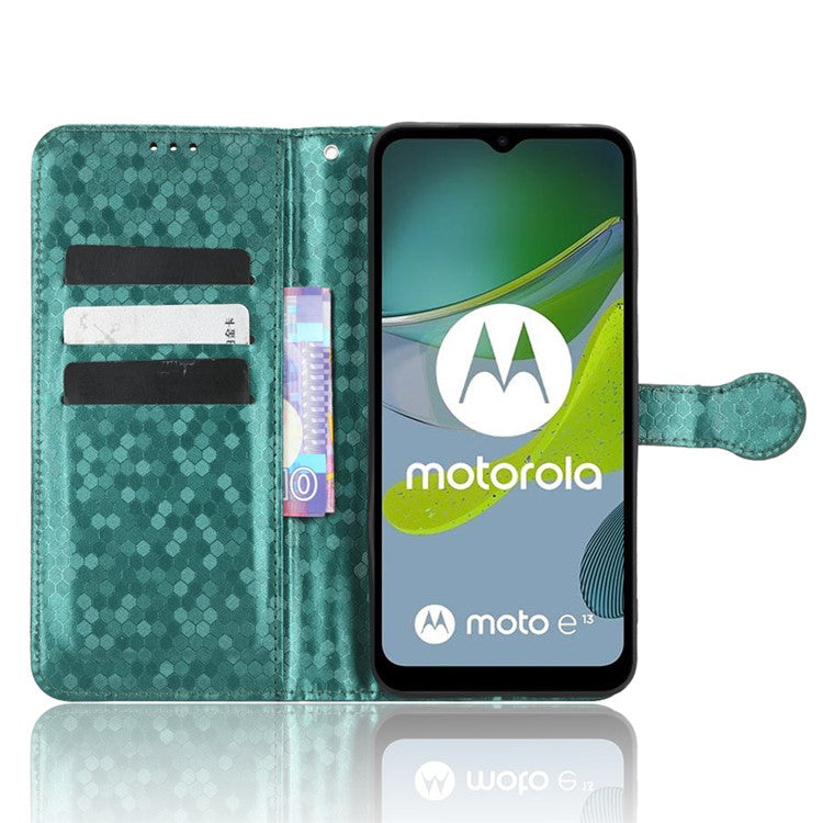 PU Leather Cover for Motorola Moto E13 4G Stand Cover Dot Pattern Imprinted Wallet Phone Case - Green
