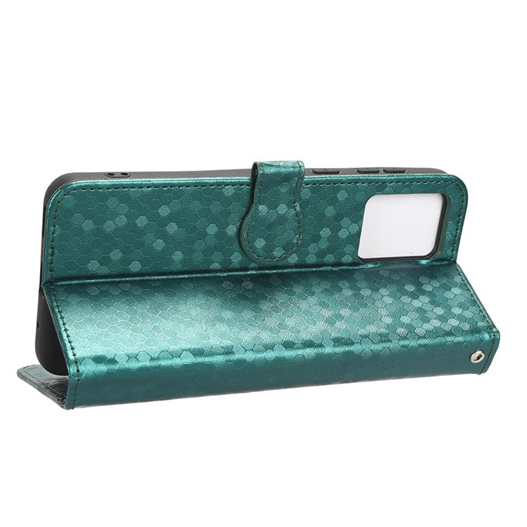 PU Leather Cover for Motorola Moto E13 4G Stand Cover Dot Pattern Imprinted Wallet Phone Case - Green