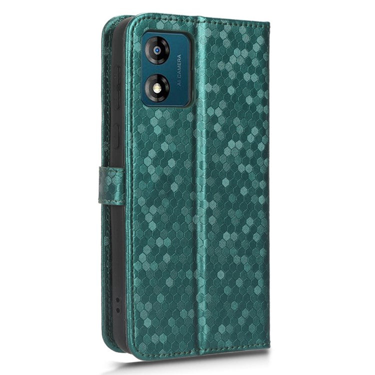PU Leather Cover for Motorola Moto E13 4G Stand Cover Dot Pattern Imprinted Wallet Phone Case - Green