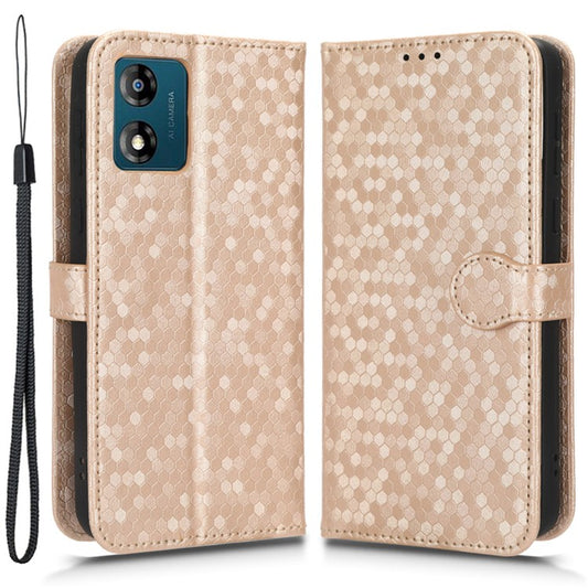 PU Leather Cover for Motorola Moto E13 4G Stand Cover Dot Pattern Imprinted Wallet Phone Case - Rose Gold