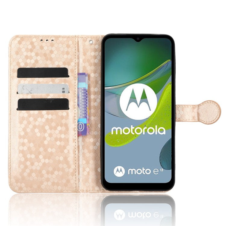 PU Leather Cover for Motorola Moto E13 4G Stand Cover Dot Pattern Imprinted Wallet Phone Case - Rose Gold