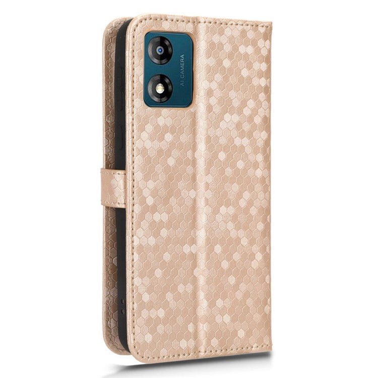 PU Leather Cover for Motorola Moto E13 4G Stand Cover Dot Pattern Imprinted Wallet Phone Case - Rose Gold