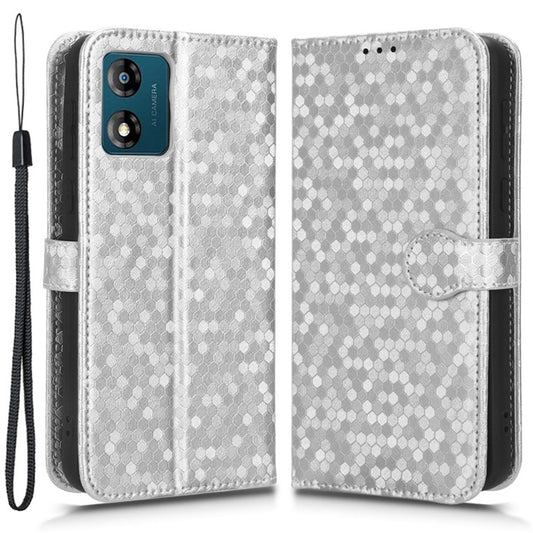 PU Leather Cover for Motorola Moto E13 4G Stand Cover Dot Pattern Imprinted Wallet Phone Case - Silver