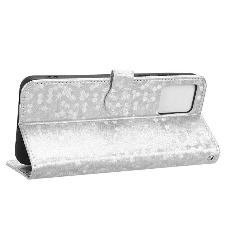PU Leather Cover for Motorola Moto E13 4G Stand Cover Dot Pattern Imprinted Wallet Phone Case - Silver