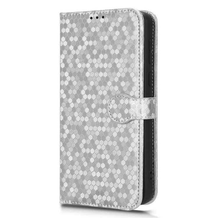 PU Leather Cover for Motorola Moto E13 4G Stand Cover Dot Pattern Imprinted Wallet Phone Case - Silver