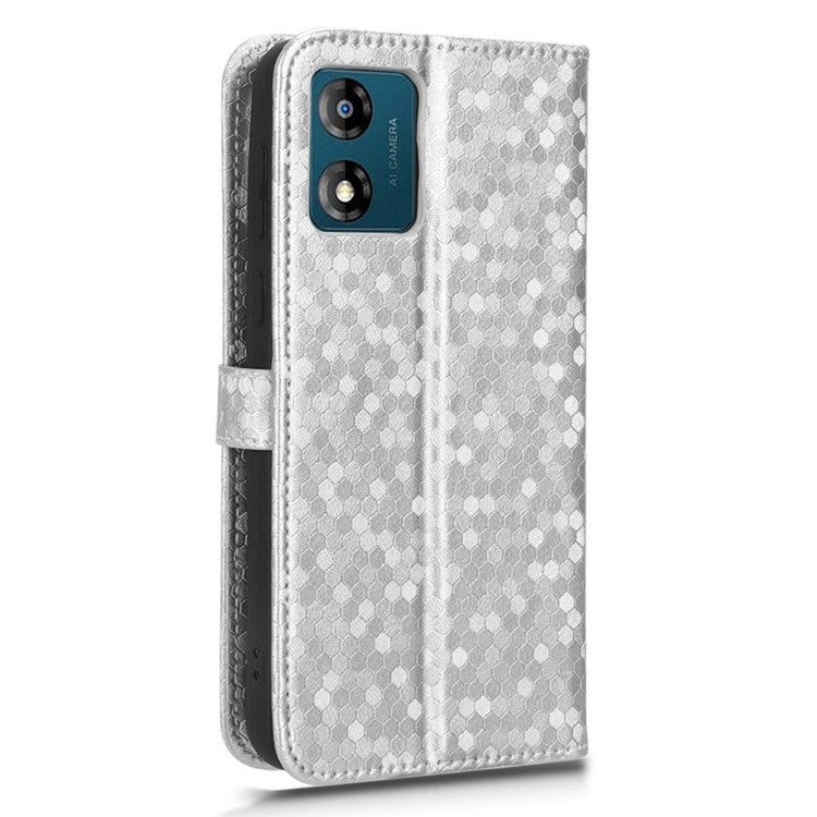 PU Leather Cover for Motorola Moto E13 4G Stand Cover Dot Pattern Imprinted Wallet Phone Case - Silver