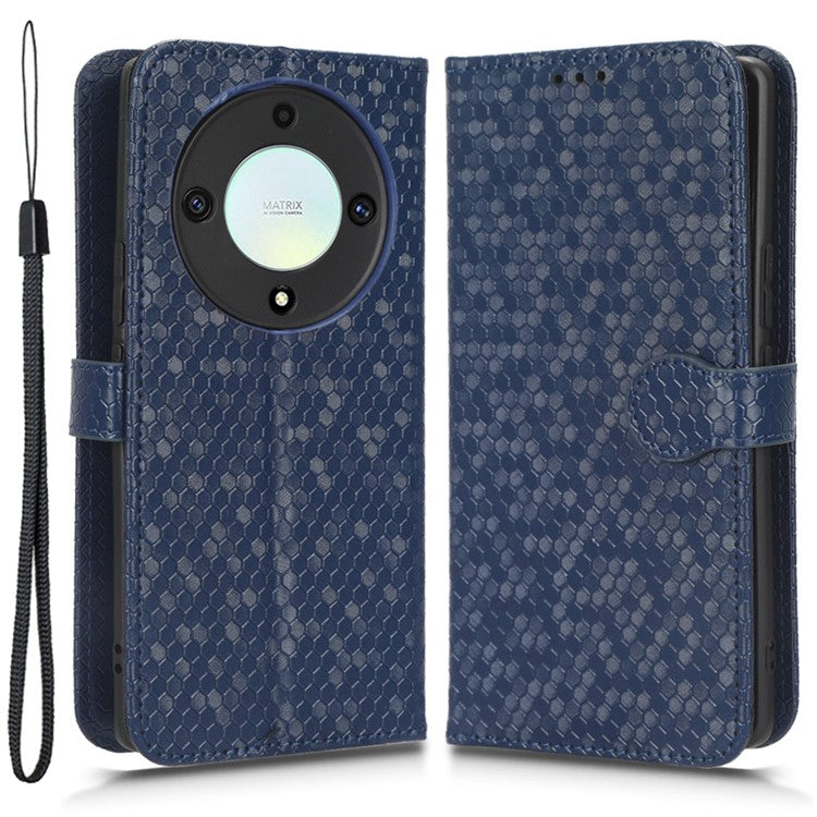 For Honor X40 5G / X9a 5G / Magic5 Lite 5G Cell Phone Case Dot Pattern Imprinted Leather Stand Cover Wallet - Dark Blue