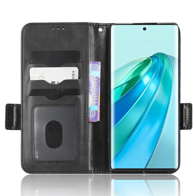 For Honor X40 5G / X9a 5G / Magic5 Lite 5G Imprinted Triangle Pattern Phone Cove Wallet Stand Case - Black
