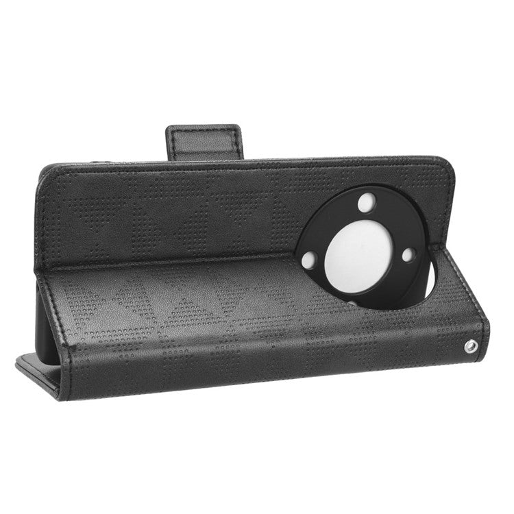 For Honor X40 5G / X9a 5G / Magic5 Lite 5G Imprinted Triangle Pattern Phone Cove Wallet Stand Case - Black