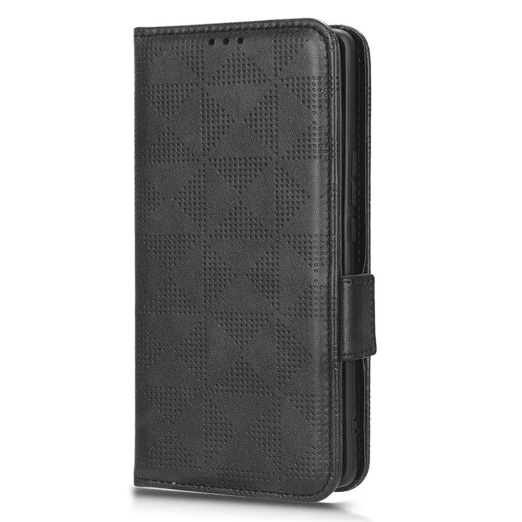 For Honor X40 5G / X9a 5G / Magic5 Lite 5G Imprinted Triangle Pattern Phone Cove Wallet Stand Case - Black