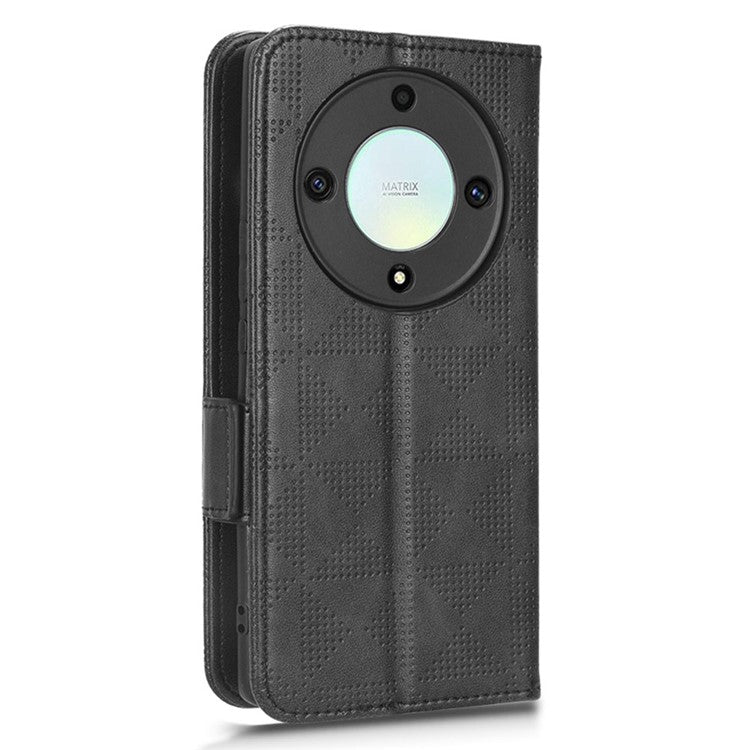For Honor X40 5G / X9a 5G / Magic5 Lite 5G Imprinted Triangle Pattern Phone Cove Wallet Stand Case - Black