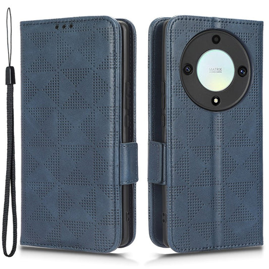 For Honor X40 5G / X9a 5G / Magic5 Lite 5G Imprinted Triangle Pattern Phone Cove Wallet Stand Case - Blue
