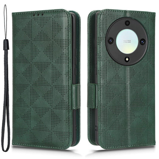 For Honor X40 5G / X9a 5G / Magic5 Lite 5G Imprinted Triangle Pattern Phone Cove Wallet Stand Case - Green