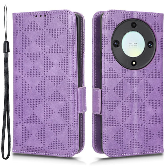 For Honor X40 5G / X9a 5G / Magic5 Lite 5G Imprinted Triangle Pattern Phone Cove Wallet Stand Case - Purple
