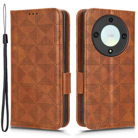 For Honor X40 5G / X9a 5G / Magic5 Lite 5G Imprinted Triangle Pattern Phone Cove Wallet Stand Case - Brown