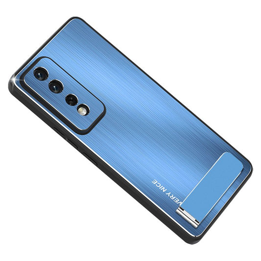 For Honor 80 GT 5G Kickstand Phone Case TPU Frame Brushed Aluminium Alloy Back Cover - Blue