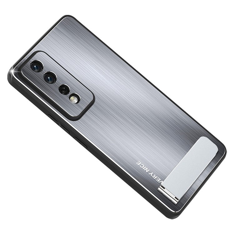 For Honor 80 GT 5G Kickstand Phone Case TPU Frame Brushed Aluminium Alloy Back Cover - Silver