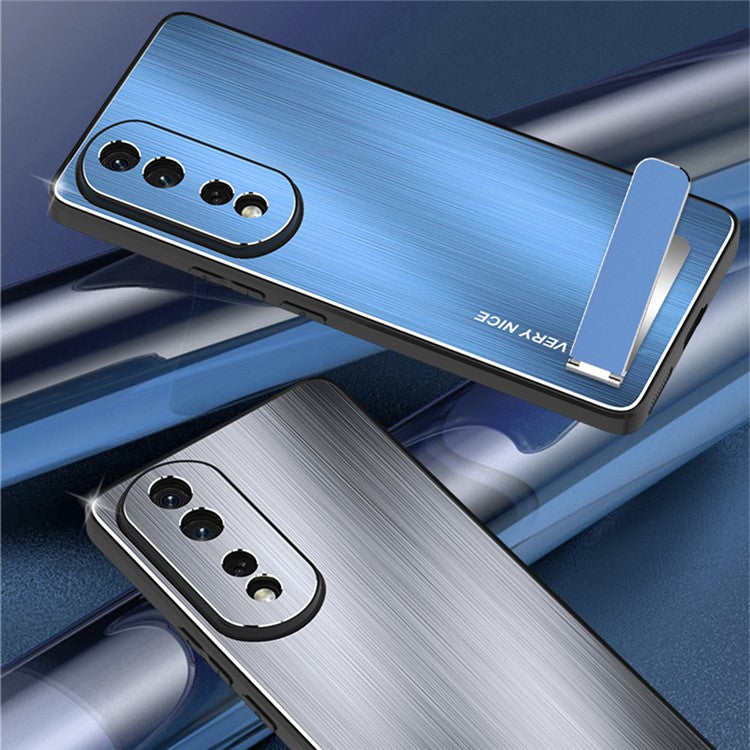 For Honor 80 GT 5G Kickstand Phone Case TPU Frame Brushed Aluminium Alloy Back Cover - Silver
