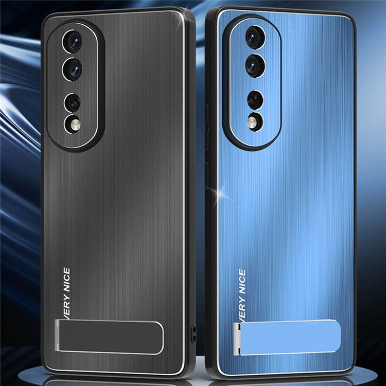 For Honor 80 GT 5G Kickstand Phone Case TPU Frame Brushed Aluminium Alloy Back Cover - Silver
