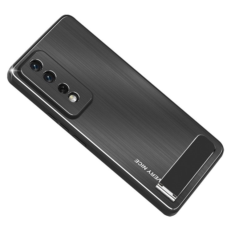 For Honor 80 GT 5G Kickstand Phone Case TPU Frame Brushed Aluminium Alloy Back Cover - Black