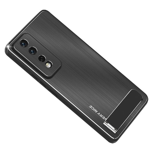 For Honor 80 GT 5G Kickstand Phone Case TPU Frame Brushed Aluminium Alloy Back Cover - Black