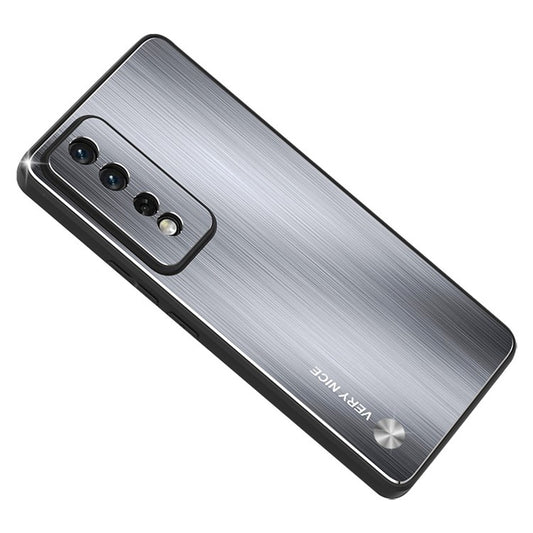 For Honor 80 GT 5G Brushed Aluminium Alloy Back Phone Case TPU Bumper Protective Phone Cover - Silver