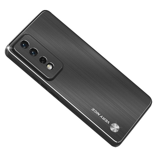 For Honor 80 GT 5G Brushed Aluminium Alloy Back Phone Case TPU Bumper Protective Phone Cover - Black