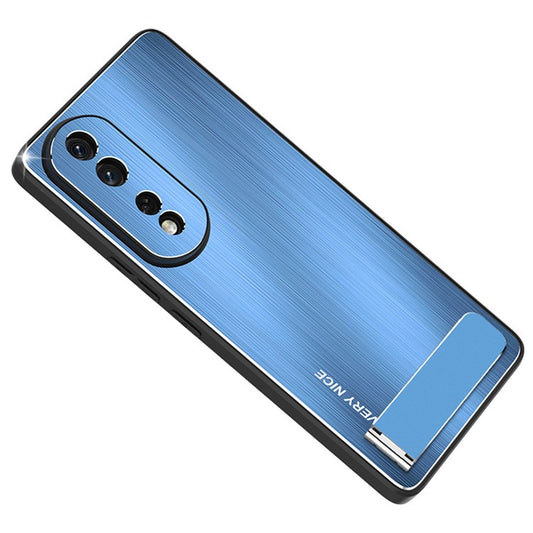 Phone Kickstand Case for Honor 80 5G TPU Frame Aluminium Alloy Back Brushed Cell Phone Cover - Blue