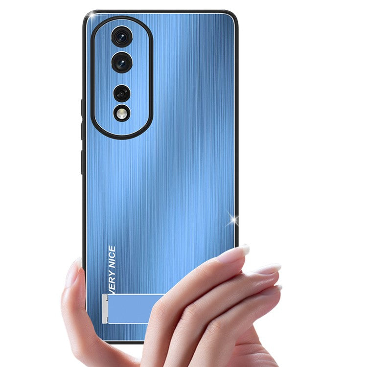 Phone Kickstand Case for Honor 80 5G TPU Frame Aluminium Alloy Back Brushed Cell Phone Cover - Blue