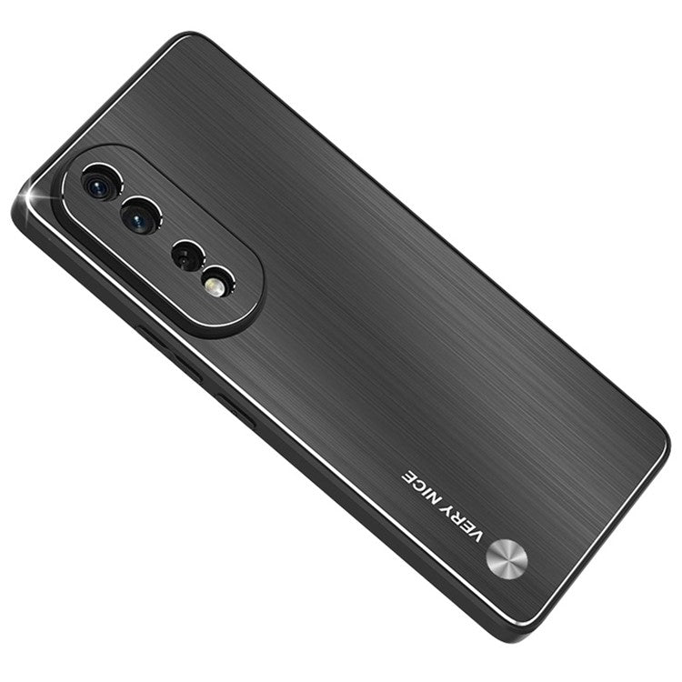 Brushed Phone Case for Honor 80 5G TPU Bumper Aluminium Alloy Back Cell Phone Cover - Black