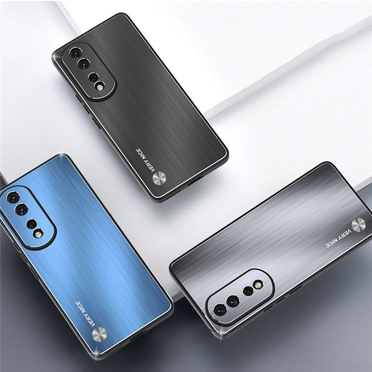 Brushed Phone Case for Honor 80 5G TPU Bumper Aluminium Alloy Back Cell Phone Cover - Black