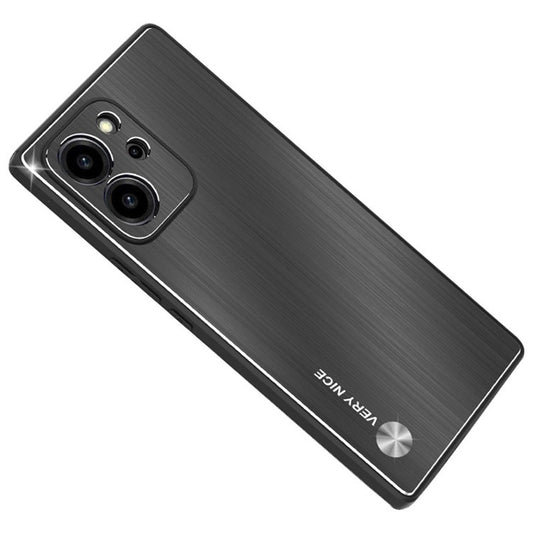 TPU + Brushed Aluminium Alloy Phone Case for Honor 80 SE 5G Anti-scratch Phone Cover - Black