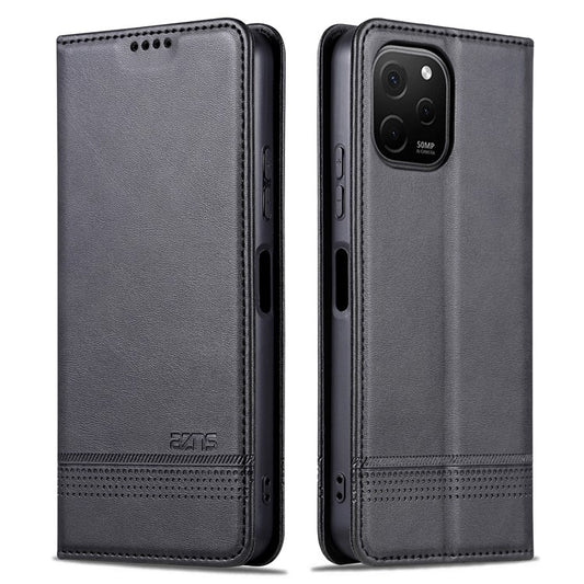 AZNS For Huawei Enjoy 50z 4G / nova Y61 4G Flip Leather Phone Case Wallet Stand Magnetic Phone Cover - Black