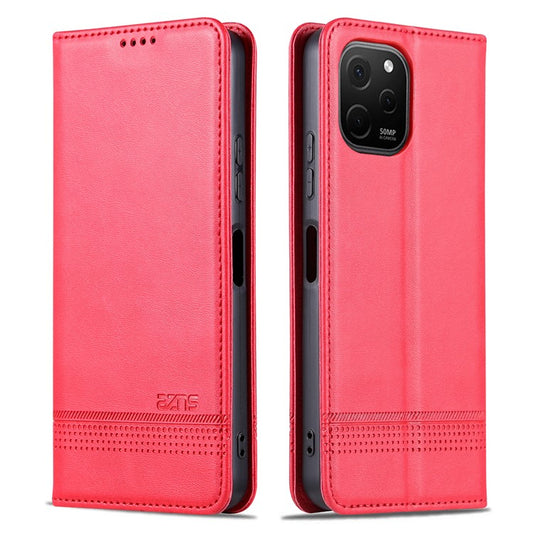 AZNS For Huawei Enjoy 50z 4G / nova Y61 4G Flip Leather Phone Case Wallet Stand Magnetic Phone Cover - Red