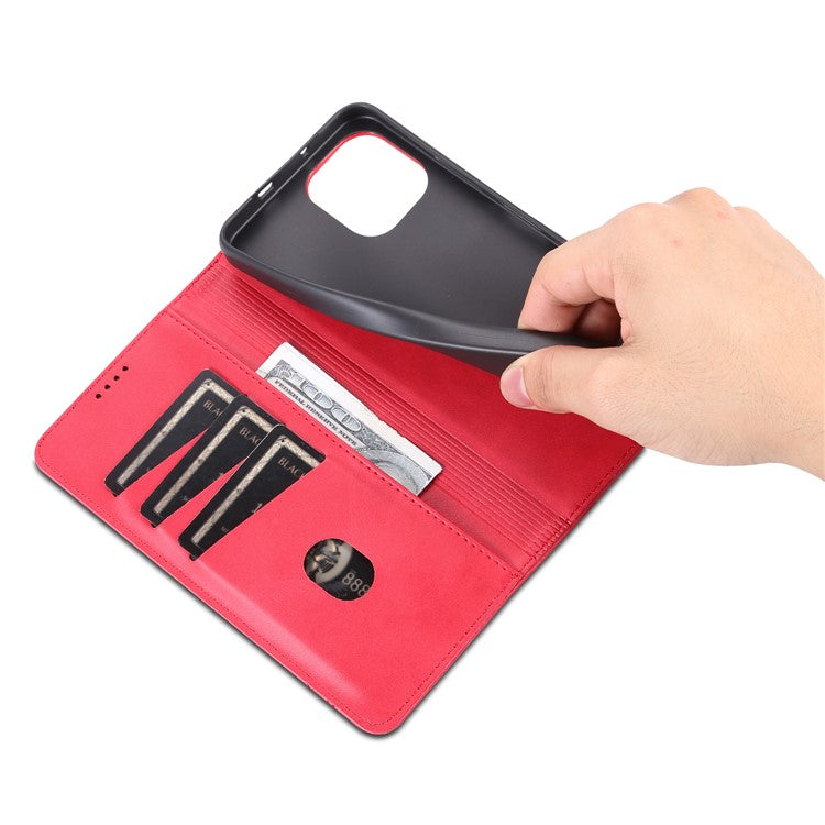 AZNS For Huawei Enjoy 50z 4G / nova Y61 4G Flip Leather Phone Case Wallet Stand Magnetic Phone Cover - Red