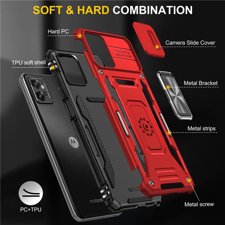 Armor Series Phone Case for Motorola Moto G32 4G , PC + TPU Protective Mobile Phone Cover Kickstand - Red