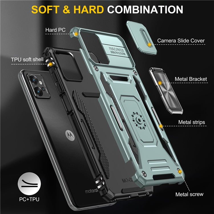 Armor Series Phone Case for Motorola Moto G32 4G , PC + TPU Protective Mobile Phone Cover Kickstand - Green