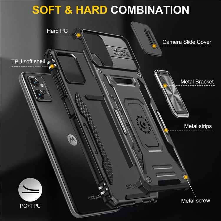Armor Series Phone Case for Motorola Moto G32 4G , PC + TPU Protective Mobile Phone Cover Kickstand - Black
