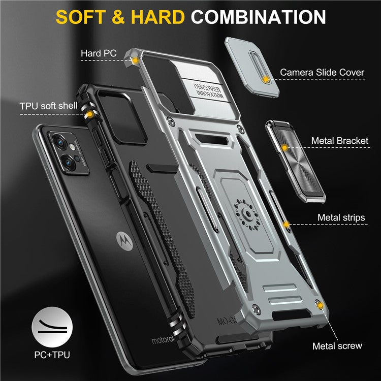Armor Series Phone Case for Motorola Moto G32 4G , PC + TPU Protective Mobile Phone Cover Kickstand - Grey
