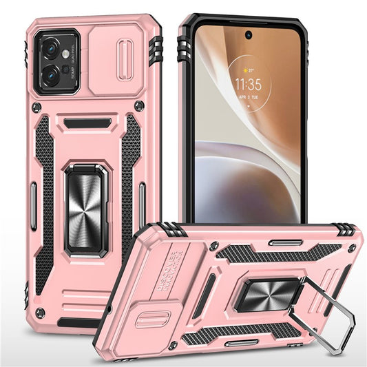 Armor Series Phone Case for Motorola Moto G32 4G , PC + TPU Protective Mobile Phone Cover Kickstand - Rose Gold