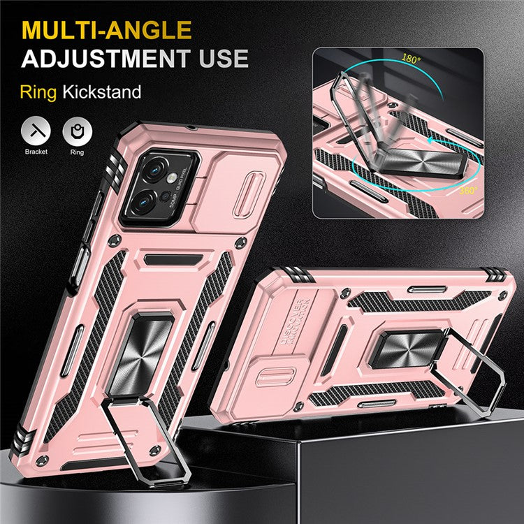Armor Series Phone Case for Motorola Moto G32 4G , PC + TPU Protective Mobile Phone Cover Kickstand - Rose Gold