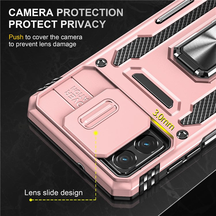 Armor Series Phone Case for Motorola Moto G32 4G , PC + TPU Protective Mobile Phone Cover Kickstand - Rose Gold