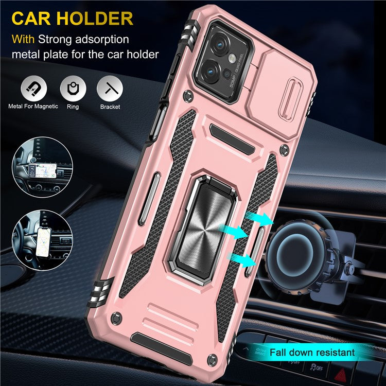Armor Series Phone Case for Motorola Moto G32 4G , PC + TPU Protective Mobile Phone Cover Kickstand - Rose Gold
