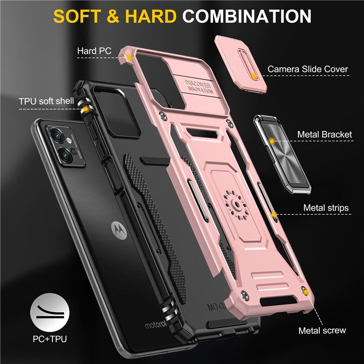 Armor Series Phone Case for Motorola Moto G32 4G , PC + TPU Protective Mobile Phone Cover Kickstand - Rose Gold