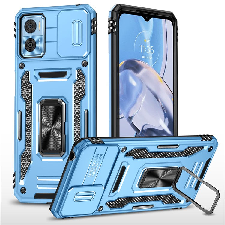 Armor Series for Motorola Moto E22i 4G / E22 4G Shockproof Phone Case Kickstand with Slide Camera Protector - Sky Blue