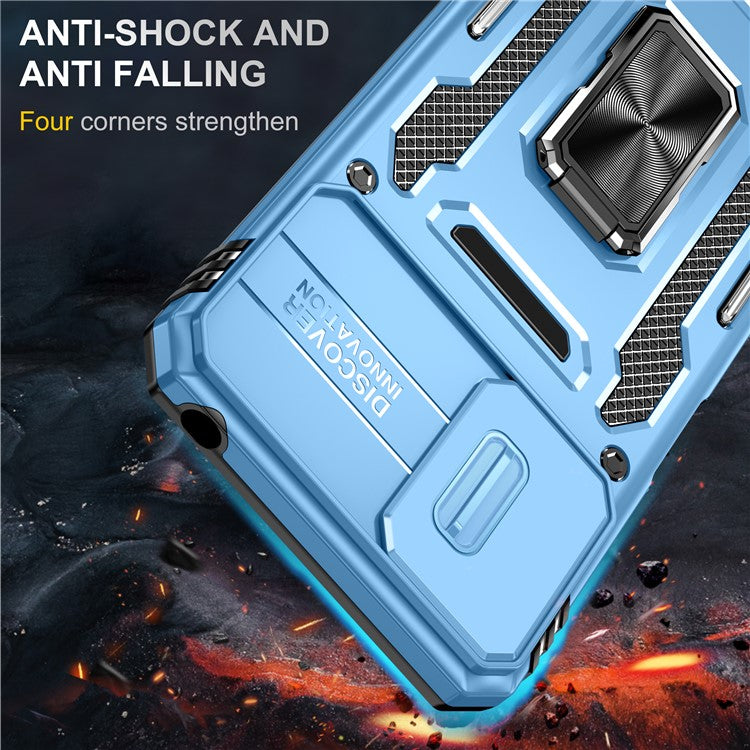 Armor Series for Motorola Moto E22i 4G / E22 4G Shockproof Phone Case Kickstand with Slide Camera Protector - Sky Blue