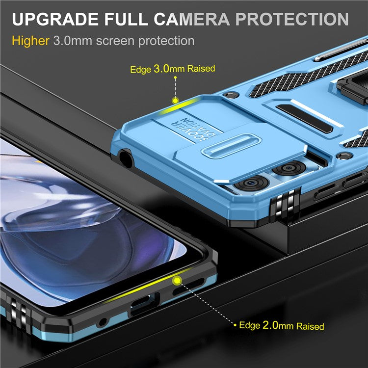 Armor Series for Motorola Moto E22i 4G / E22 4G Shockproof Phone Case Kickstand with Slide Camera Protector - Sky Blue
